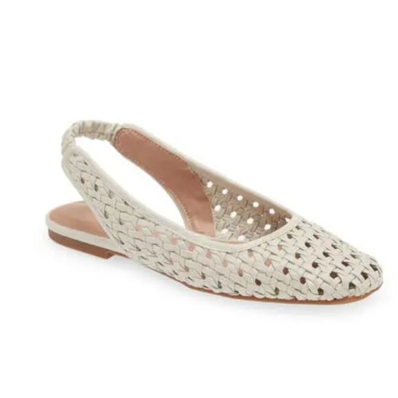 NORDSTROM Arabella Woven Slingback Flat In Ivory Shell, woven sandals, size 9 - Picture 1 of 8